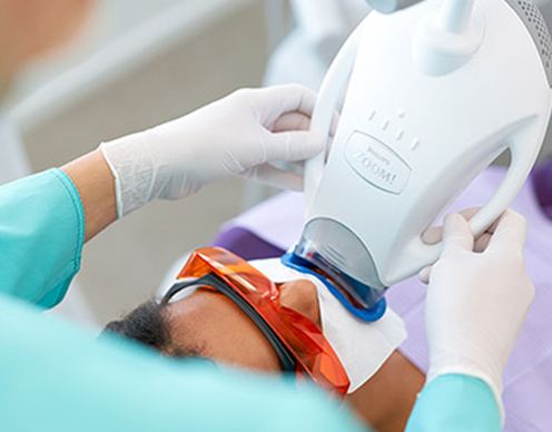 Patient receiving Zoom teeth whitening treatment
